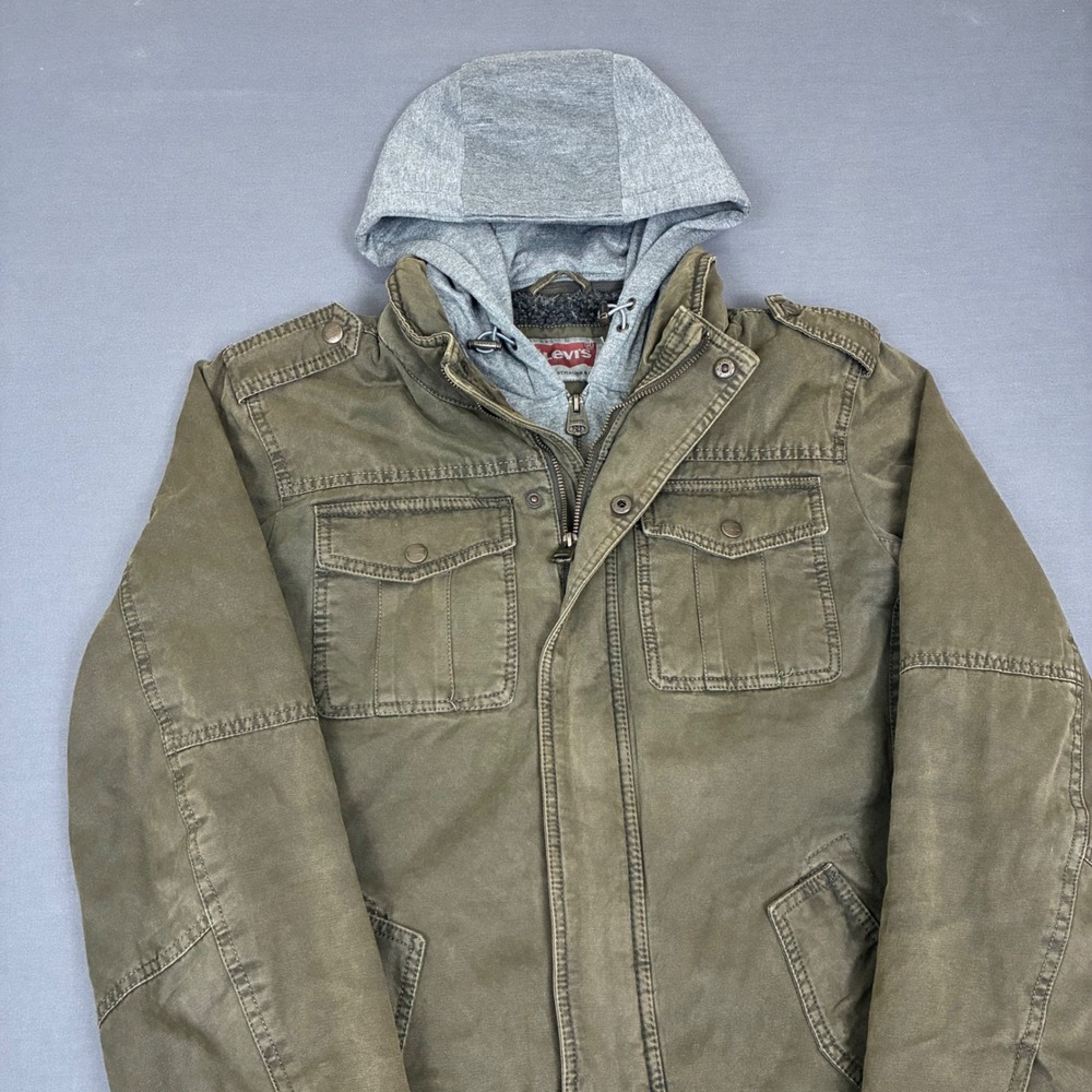 Y2K Levi's Hooded Olive Green Military Jacket Men's Size Small